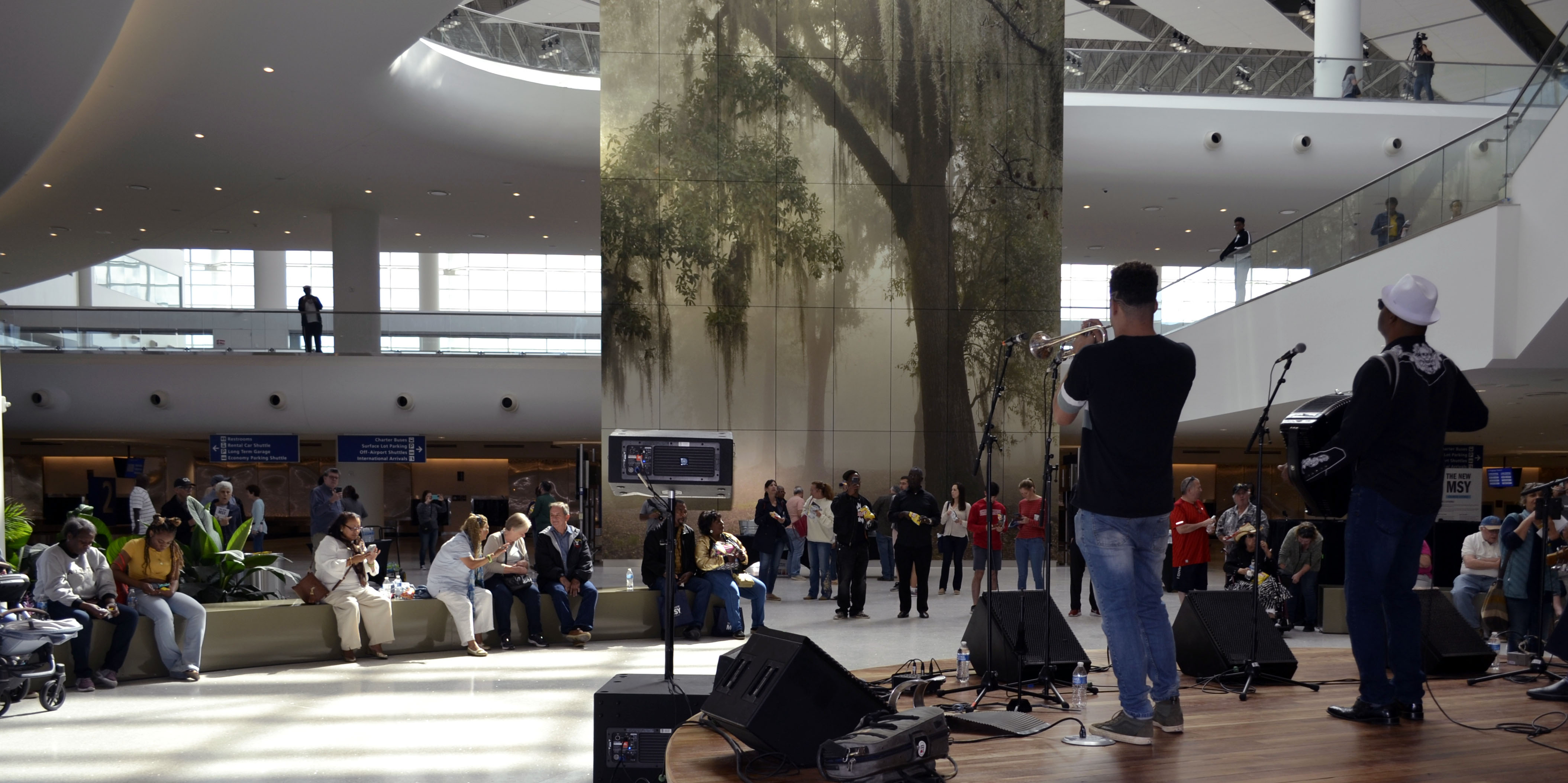 Musicians playing on the Jazz Garden Stage