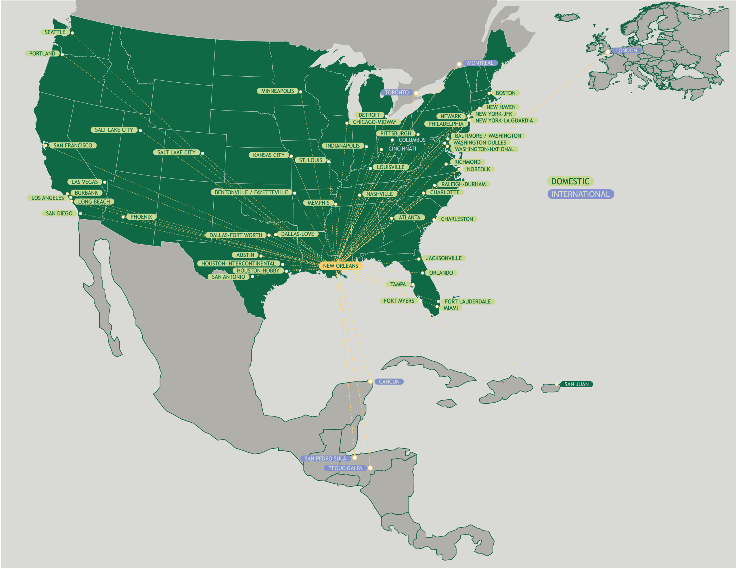 Route Map Destinations from MSY